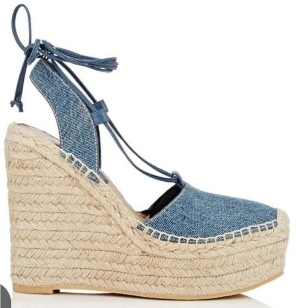SAINT LAURENT denim shoe wedge espadrilles 40 1/2 - Picture 1 of 5